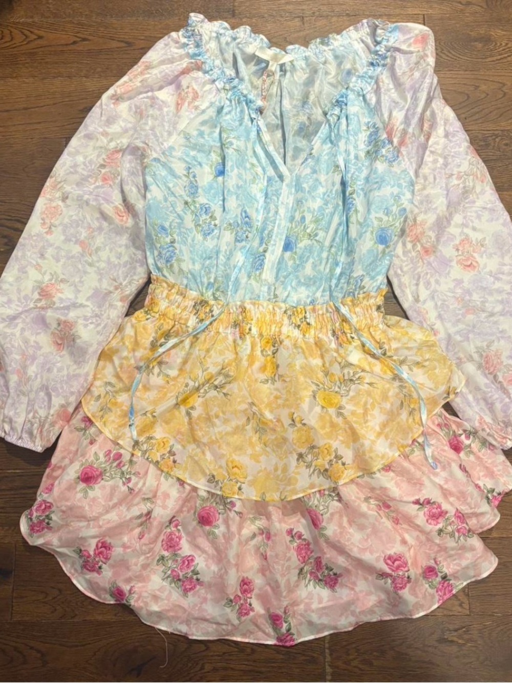 LoveShackFancy Pastel Floral Tiered Popover Dress